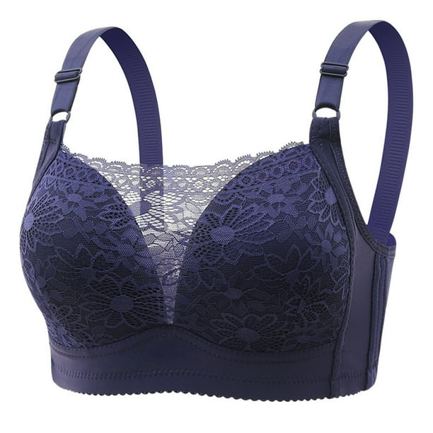 Gibobby Sujetador antiflacidez para mujer, cómodo y sexy, con encaje, antiflejes y sin anillo de Brasieres anchos de espalda(Azul oscuro,42)