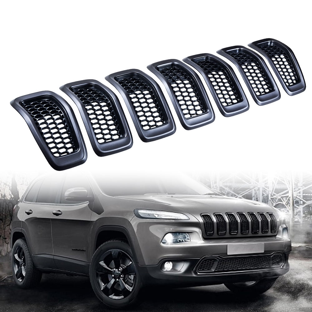 Astra Depot Compatible for 2014-2018 Jeep Cherokee 4-Door Grille Grill Cover Insert Kit 7pcs Glossy Black 