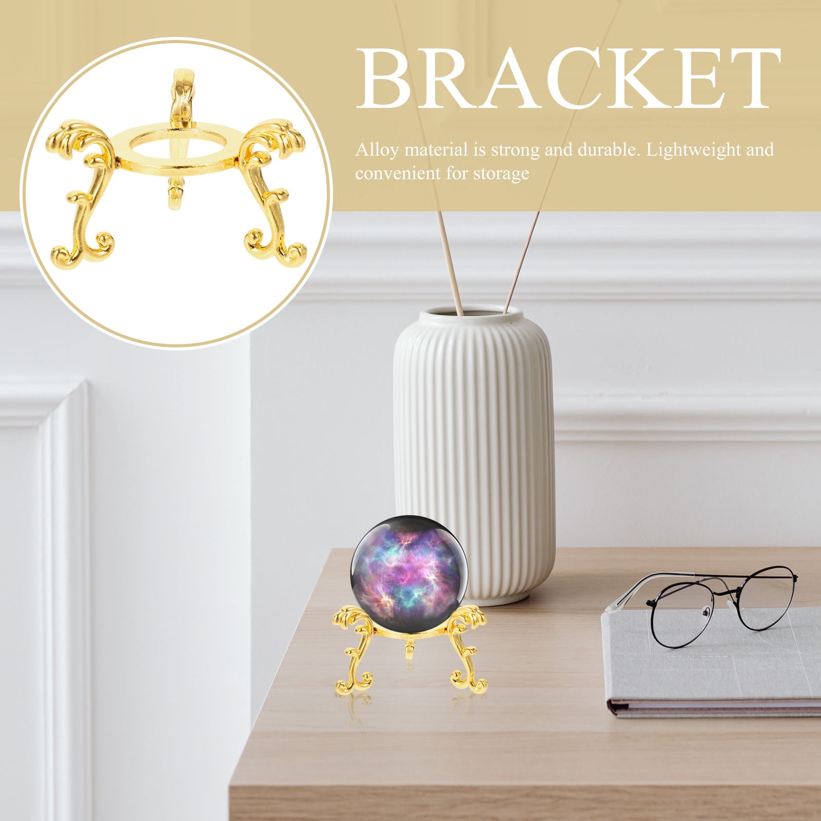 LOLIPPYY 2Pcs Crystal Ball Support Base Alloy Display Rack with Golden Finish for Decor
