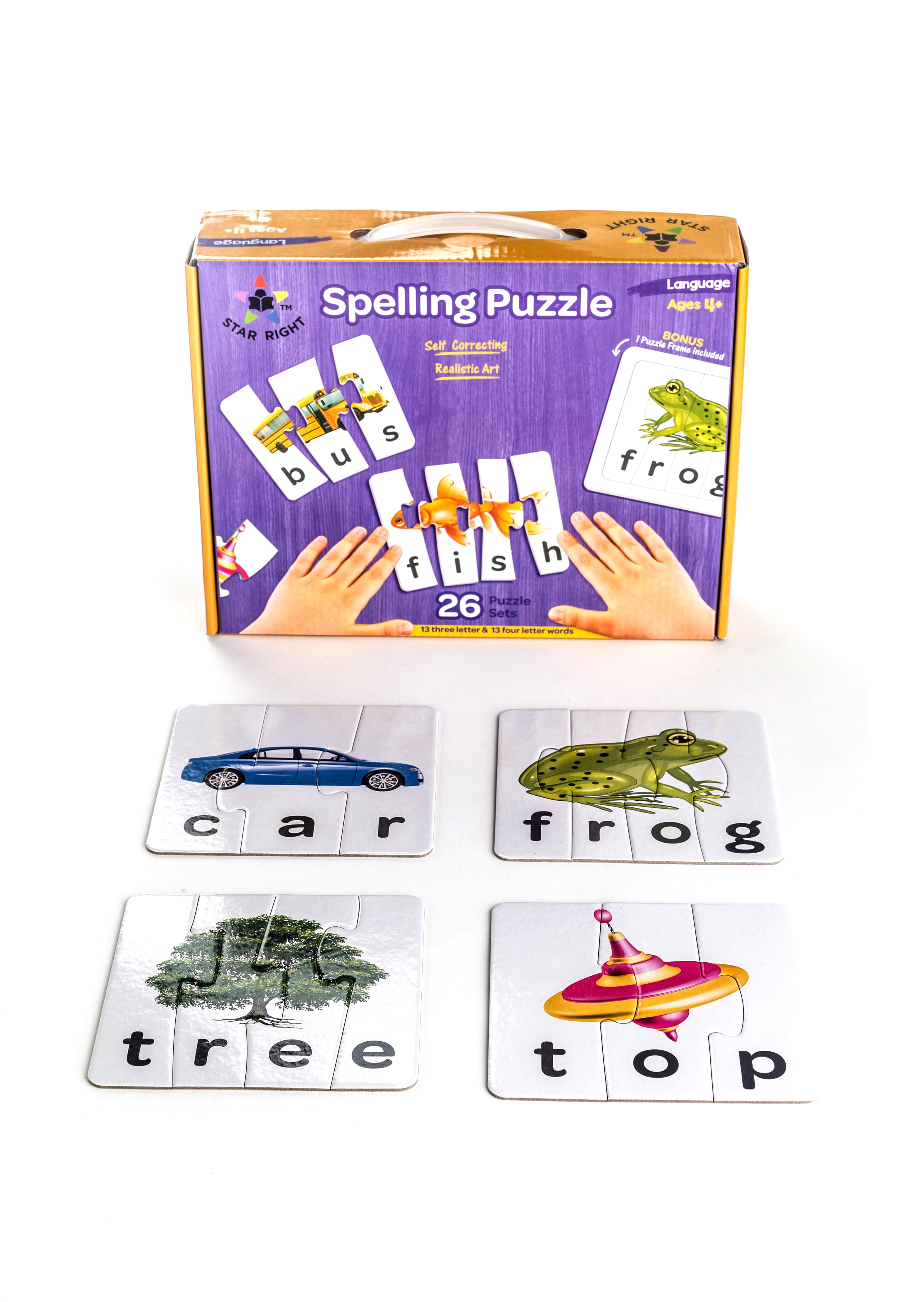 Star Right Educational Spelling Puzzle Game with Realistic Art with 1 Puzzle Frame Included Learning Toys for Ages 4+ 3 and 4 Letter Words Set of 26 91 Pieces 