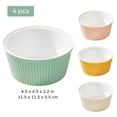 thumbnail image 6 of 4 Pcs Ceramic Ramekins Oven Safe, 10.1 fl oz Porcelain Souffle Dishes for Baking, Stackable Pudding Bowls with Vertical Striped Design, Blue Yellow White Pink, 4.5 x 4.5 x 2.2 in, 6 of 7