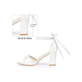 thumbnail image 2 of BLISSFUL STEP Lace Up Sandal Open Toe Chunky Satin Heel Pearl High Heels Sandals for Women White 8, 2 of 7
