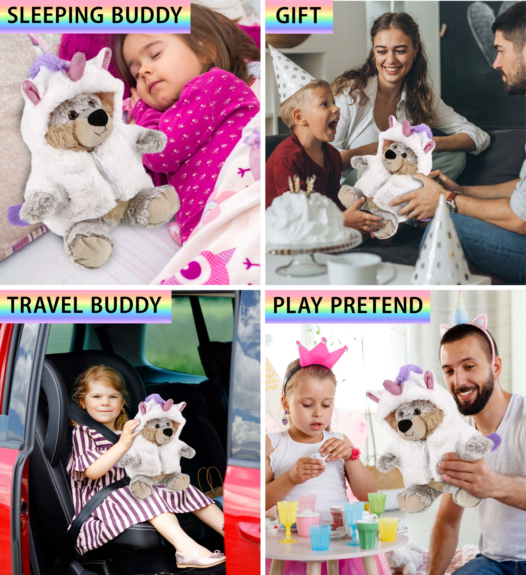 DolliBu Sitting Wolf Unicorn Plush Stuffed Animal Toy - Super Soft Wolfcorn Dress Up with Removable Plush Unicorn Outfit, Cute Fantasy Wildlife Gift - 9 Inch