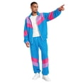 thumbnail image 4 of Men Retro Track Suit Zip Jacket Jogger Pants Throwback Party Daily Outfit Color Block 2-Piece, 4 of 6