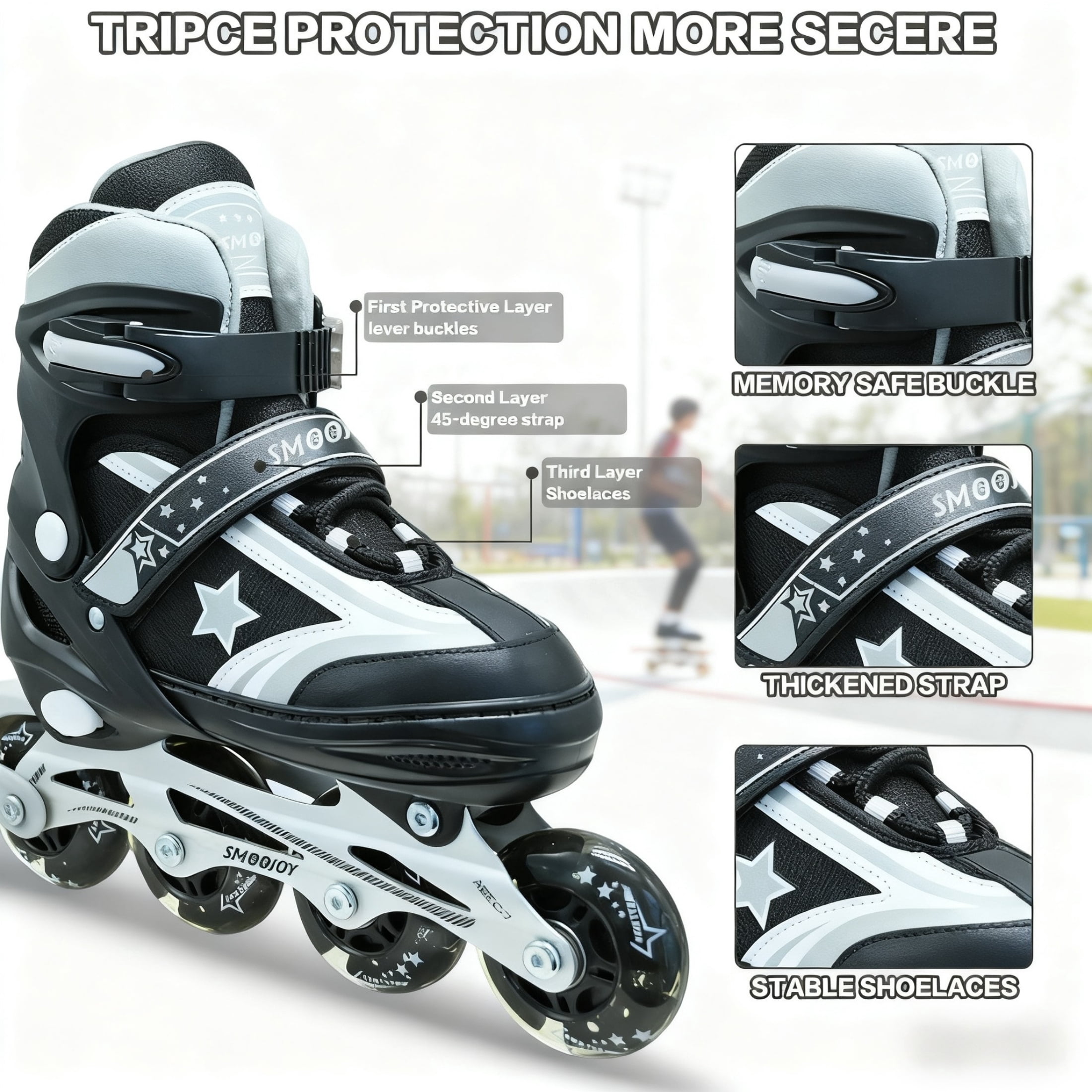 JZY Youth Inline Skates with 8 Glowing Light-Up Wheels,Durable Aluminum Frame for Beginners,For Boys & Girls Ages 5-12,For Indoor and Outdoor Skating