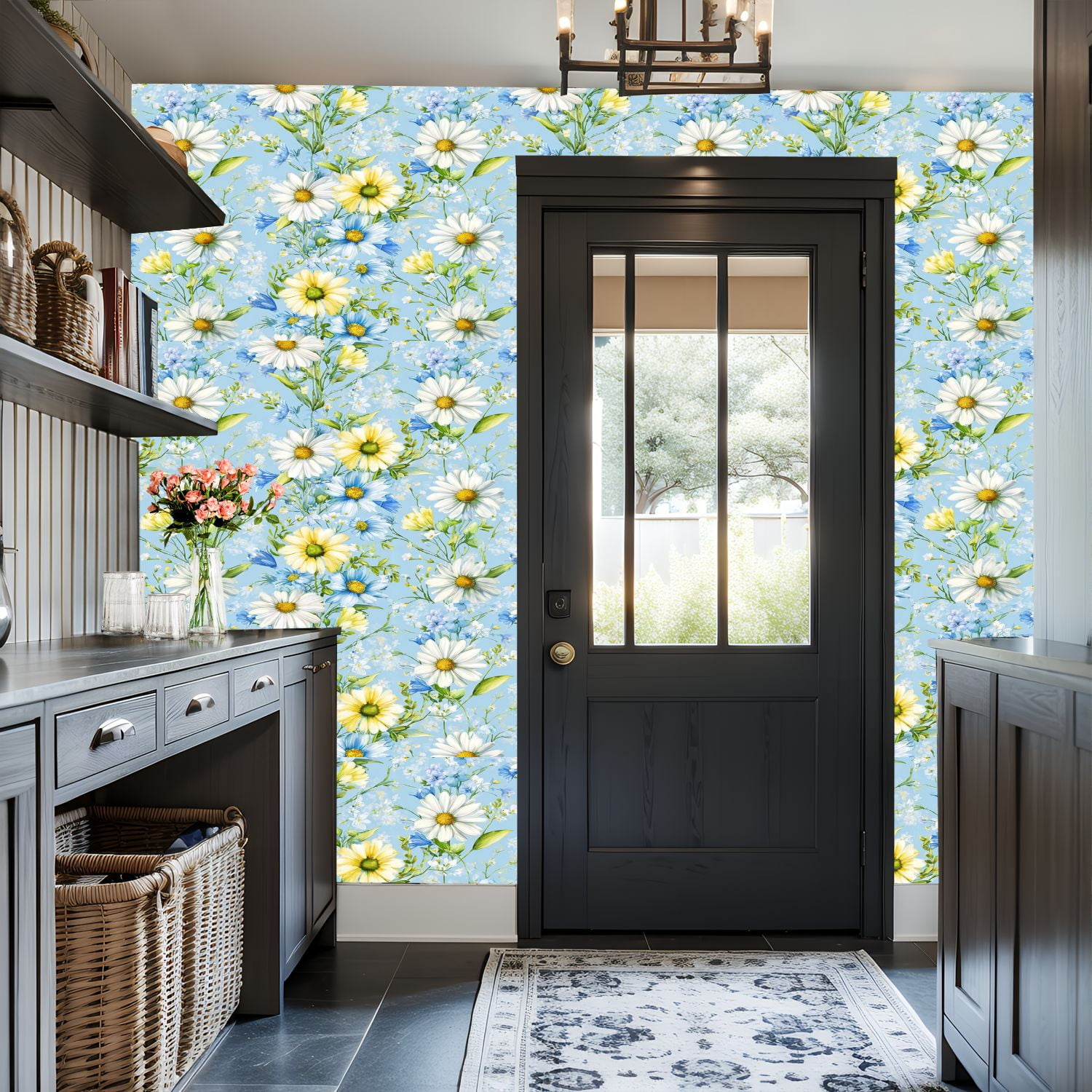 Flower Peel and Stick Wallpaper 17.7in x 9.8ft Delicate Daisy Blue Floral Soft Blue Contact Paper Vinyl Waterproof Self Adhesive Wall Paper for Bedroom Shelf Cabinet Renter Friendly
