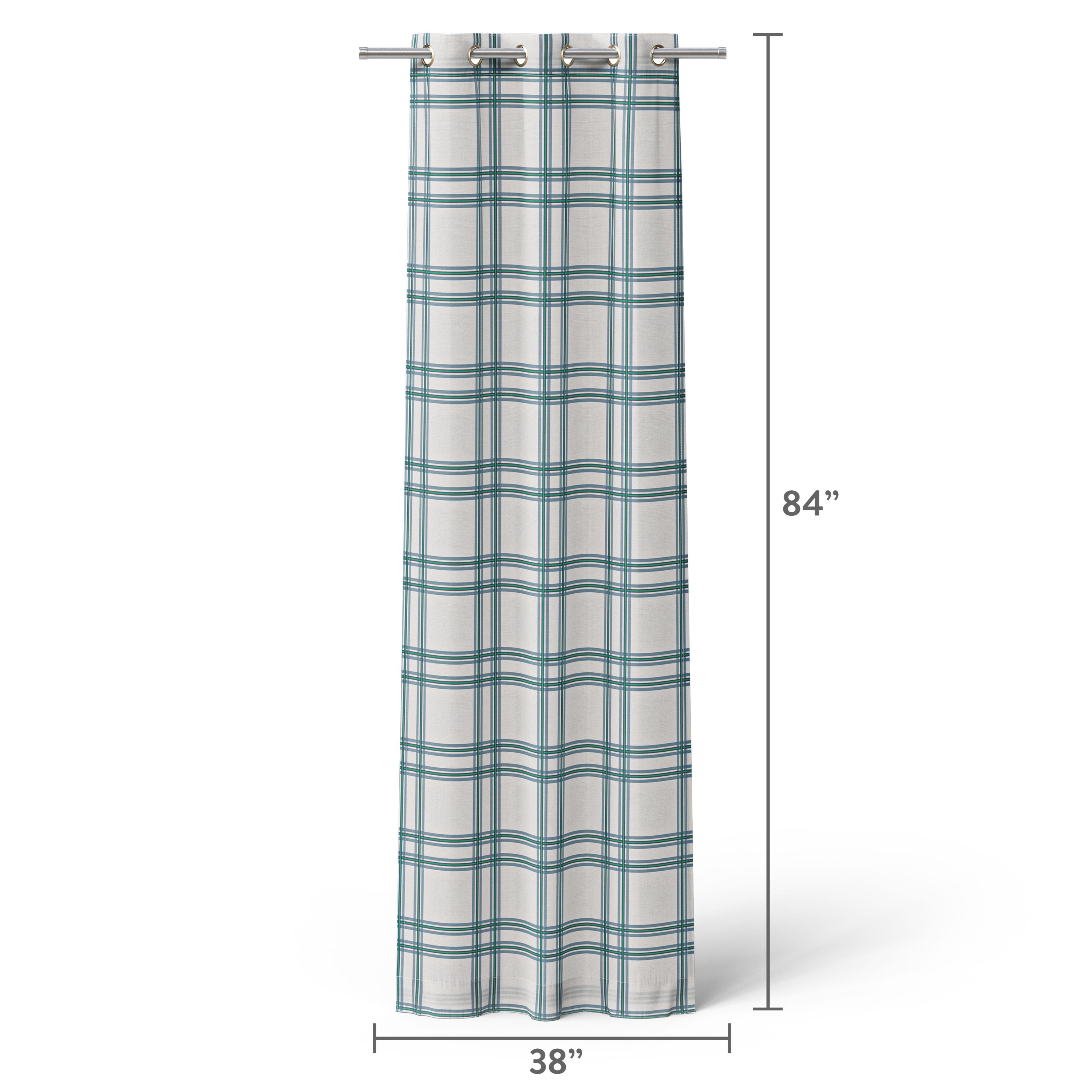 Mainstays Kids White and Blue Plaid Check Light Filtering Grommet Single Curtain Panel, 38 in W x 84 in L