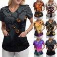 thumbnail image 4 of Godom Halloween Pumpkin Graphic T-Shirt Womens Short Sleeve V Neck Casual Tops Tees Shirt, 4 of 7