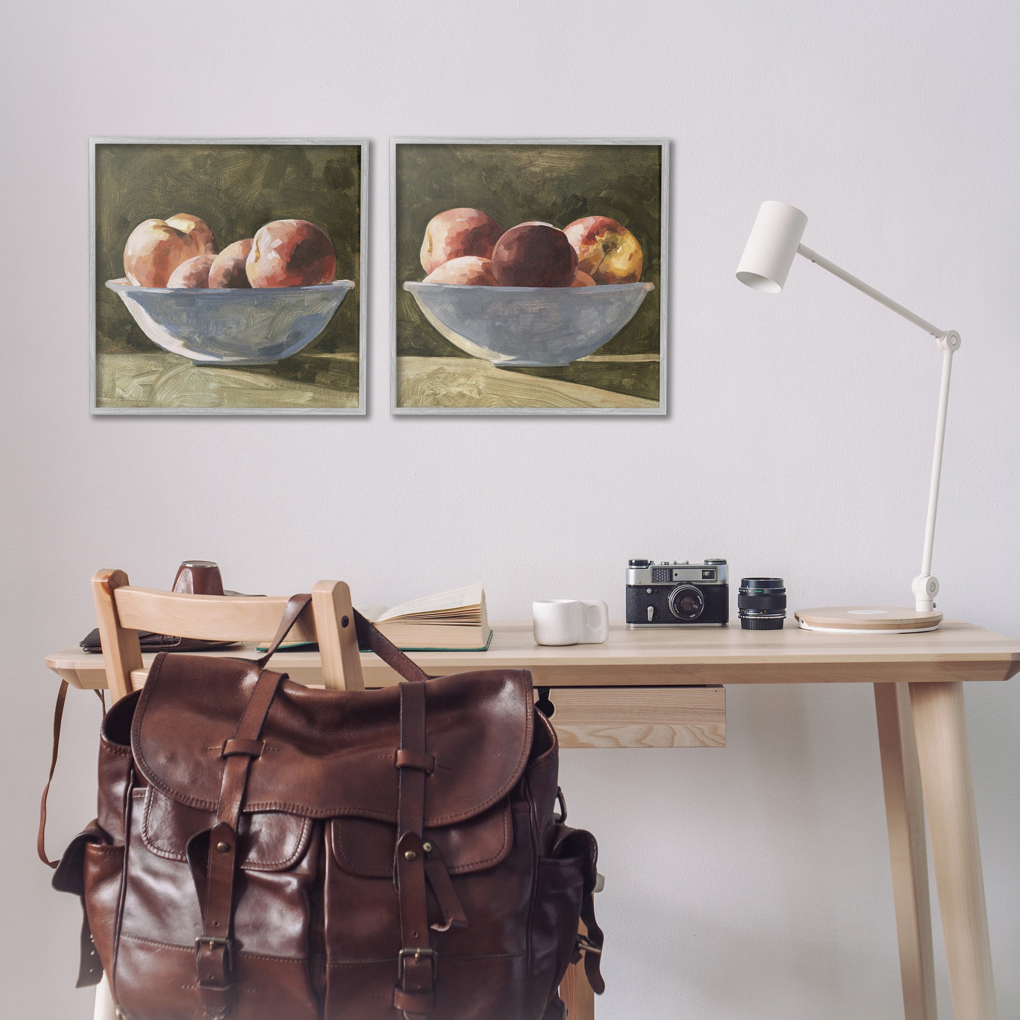 Stupell Industries Bowls of Apples Food & Beverage Painting Gray Framed Art Print Wall Art, 17 x 17, Set of 2