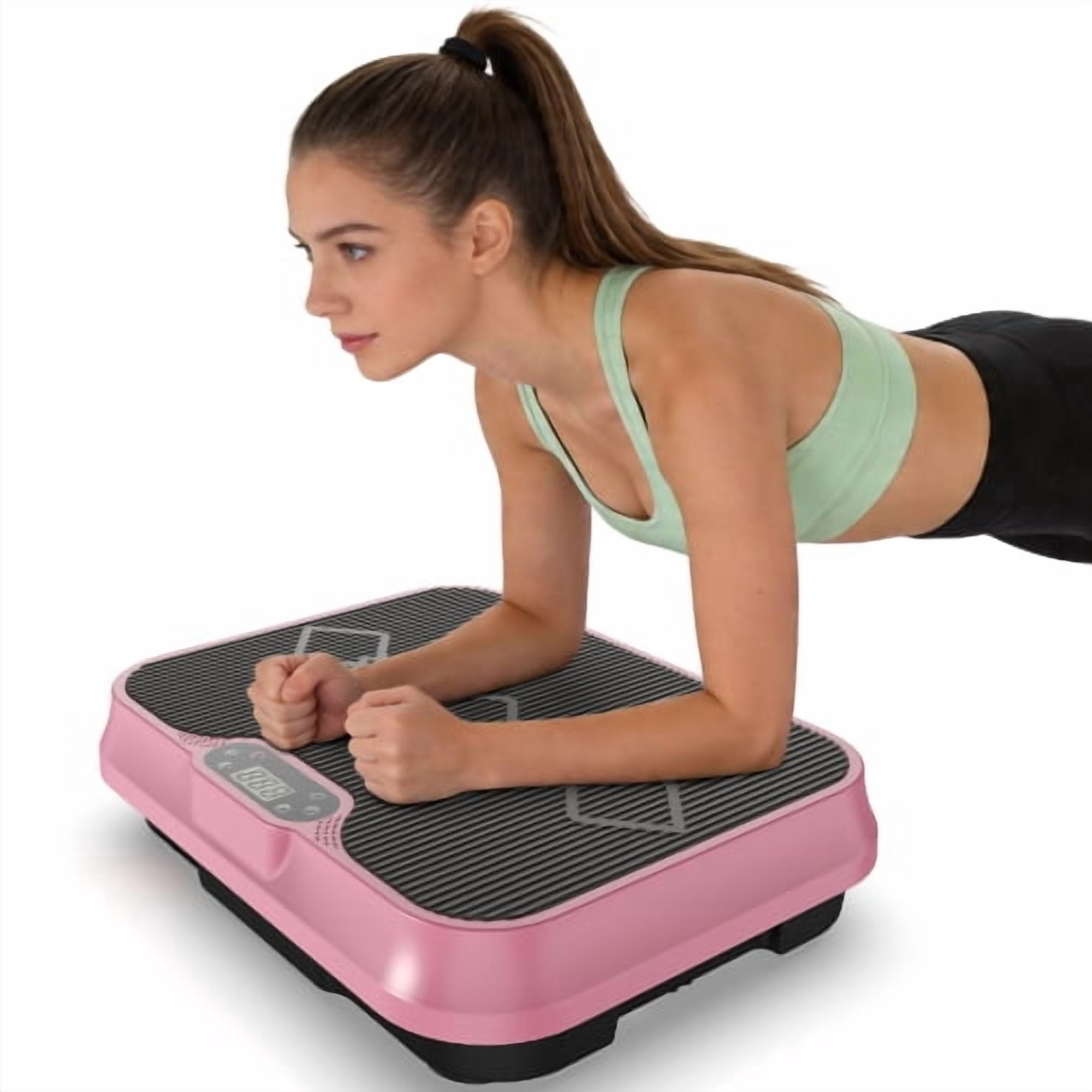 Vibration Plate Exercise Machine, Whole Body Workout Platform with Remote Control and Resistance Bands, Full Body Vibration Fitness Platform for Home Gym Weight Loss, Rose Red