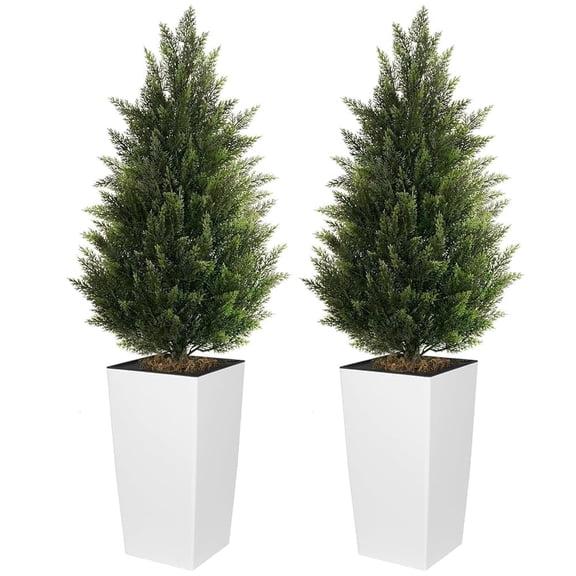 OLIVIVI Artificial Cedar Tree 4FT Tall Faux Silk Plant for Home Office Decor Indoor Outdoor Fake Lifelike Potted Tree with Wood Branches 2 pack