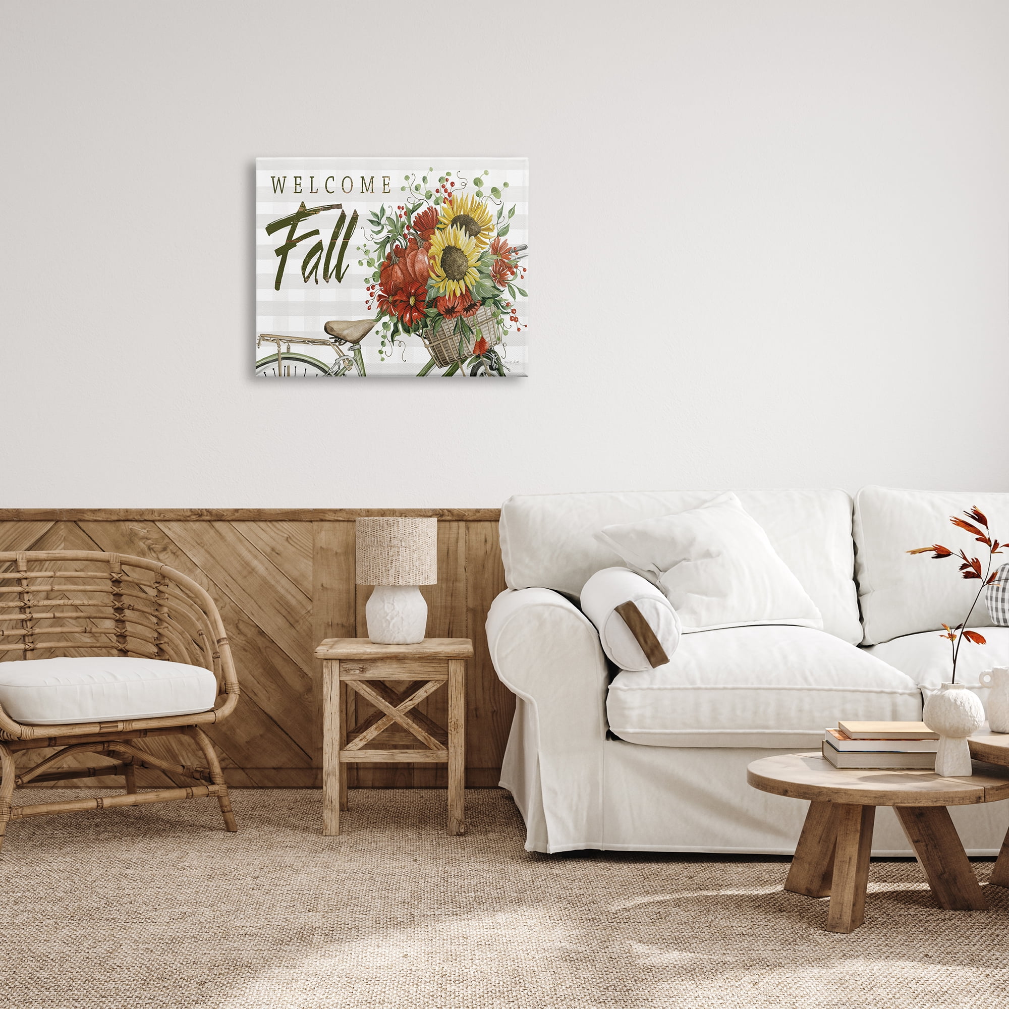 Stupell Industries Welcome Fall Autumnal Flower Assortment Bicycle Basket Graphic Art Gallery Wrapped Canvas Print Wall Art, Design by Cindy Jacobs