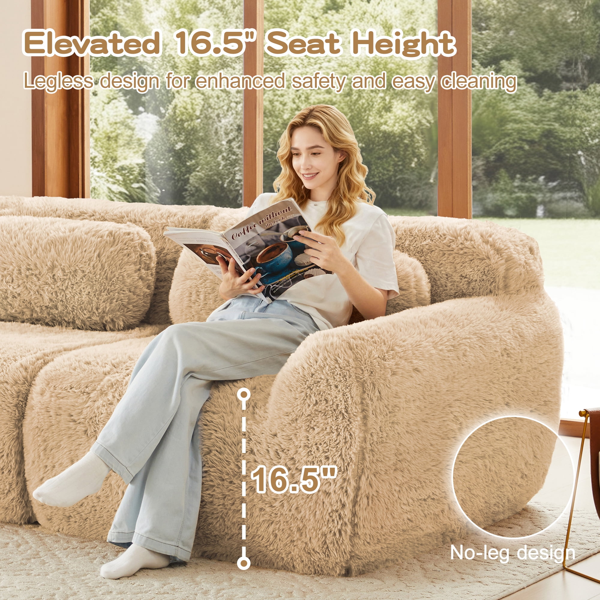 Aukfa Plush Modular Sectional Sofa, 80" Boneless Loveseat for Living Room, 29.5" Deep Seat, Camel