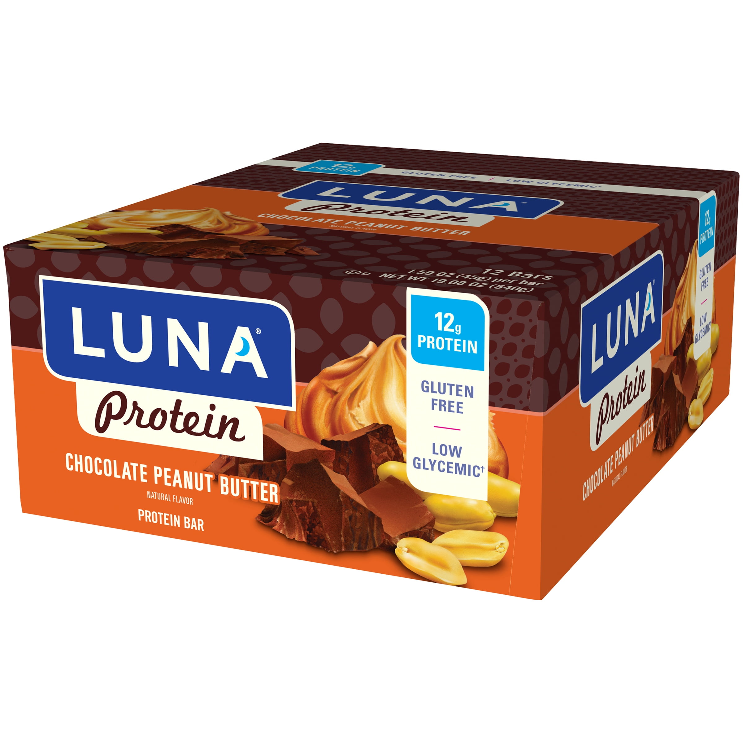 Luna Protein Gluten Free Protein Bars Chocolate Peanut Butter Flavor 1.59 Ounce Snack Bars