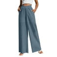 thumbnail image 2 of SwiftWear Women's Cotton Linen Wide Leg Pants with Pockets, Elastic Waist Crossover Casual Trousers Summer Loose Fit Pants, 2 of 6