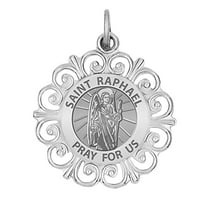 PicturesOnGold.com Saint Raphael Round Filigree Religious Medal Female Adult - 1 in Size of a Quarter in Sterling Silver