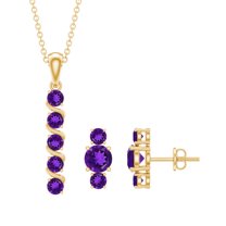 Rosec Jewels Amethyst Bar Earrings and Pendant Set for Women - February Birthstone Jewelry Set, 14K Yellow Gold