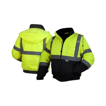 Pyramex Quilted Lining Polyester Hi-Vis Lime Bomber Jacket, (Unisex)