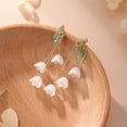 thumbnail image 4 of Lily Flower Tassel Earrings Gold Plated Elegant Fairy White Lily Bell Orchid Petal Green Leaf Plant Chandelier Long Nature Dangle Drop Earrings for Women Spring Summer Holiday Fashion Jewelry Gifts, 4 of 7