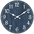 thumbnail image 1 of Reloj de pared, reloj de pared de 10 pulgadas, silencioso, sin tictac, redondo, de madera, rústico, decoración (azul marino), 1 of 5