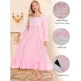 thumbnail image 5 of Women Blue Nightgown Classic Nightwear Long Sleeve Retro Pajama Dress Soft Cotton Loungewear with Pockets, 5 of 9