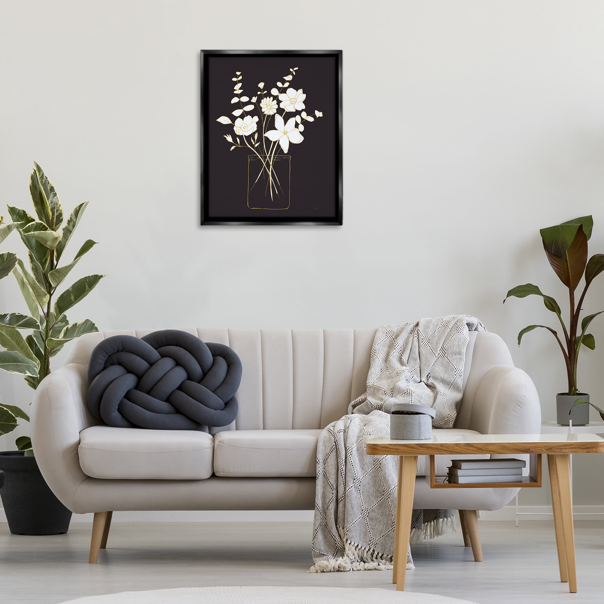 Stupell Industries Classy White Flowers Botanical & Floral Painting Black Floater Framed Art Print Wall Art, 25 x 31