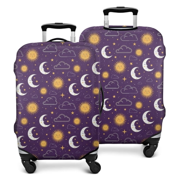 Purple Sun Moon Cloud Star Pattern Luggage Cover Fashion Suitcase Cover Baggage Covers Fit 25-28 Inch Luggage (Go Travel)
