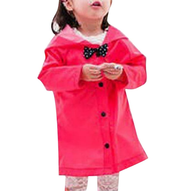 PMVFHDE Girls Rain Manteau de Pluie Enfants à Capuche Boutonné Long Manteau Nœud Imperméable Léger Imperméable Rouge, 7-8 Ans