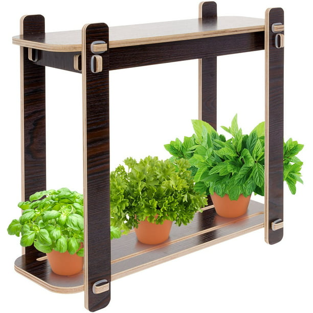 Mindful Design Wood Finish Led Indoor Garden Grow Herbs Succulents Vegetables Com - Mindful Design Led Indoor Herb Garden