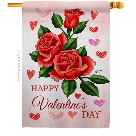Angeleno Heritage H137397-BO 28 x 40 in. Valentines Rose House Flag with Spring Double-Sided Decorative Vertical Decoration Banner Garden Yard Gift