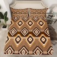 thumbnail image 2 of jejeloiu Vintage Boho Aztec Twin Sheet Sets,Geometric Rhombus Triangle Twin Fitted Sheet,Brown Bohemian Flat Sheet For Teens,Ultra Soft Home Decor,3-Piece, 2 of 7