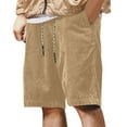thumbnail image 2 of Fengqque Mens Solid Color Corduroy Shorts Casual Elastic Waist Drawstring Lightweight Shorts with Pockets Khaki XL(XL), 2 of 5