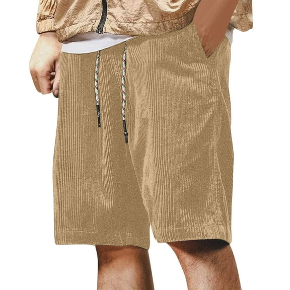 Men's Cargo Shorts Corduroy Elastic Waistband Drawstring Summer Casual Cotton Big & Tall Relaxed Fit Work Shorts Khaki L