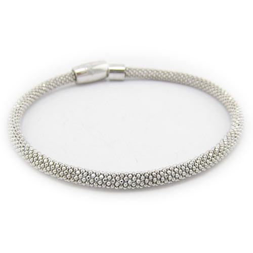 Rhodium-Flashed Sterling Silver Flexible Magnetic Clasp Mesh 