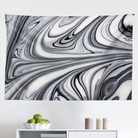 Marble Print Tapestry, Antique Stone Blurry Distressed Motley Fractal Effects Illustration Art, Fabric Wall Hanging Decor for Bedroom Living Room Dorm, 2 Sizes, Blue, by Ambesonne