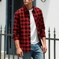 thumbnail image 4 of Men's Flannel Casual Plaid Shirts Long Sleeve Button up Lightweight Blouse Fall Comfy Work Jacket with Pockets New Light Weight Jackets Mens Casual Red 3XL, 4 of 9