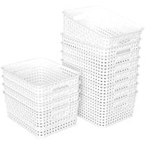 12 Pack Rectangular Plastic Storage Baskets, Storage Weave Baskets for Shelves, White$$Home Decor, Kitchen, & Other