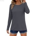 thumbnail image 5 of DuoJiaJ Womens Long Sleeve Top, Crew Neck Solid Color Sun Athletic Top Gray XL, 5 of 5
