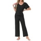 thumbnail image 2 of Conjunto de pijama para mujer INSPIRE CHIC de dos piezas, con parte superior de manga corta de punto acanalado y pantalones con abertura lateral, con bolsillos, 2XL, negro, 2 of 5