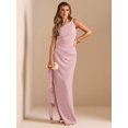 thumbnail image 6 of Dusty Pink One Shoulder Ruched Wrap Maxi Dress With Asymmetrical Ruffle Hem And Draped Detail, 6 of 7