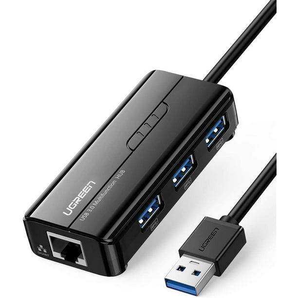 UGREEN Hub USB 3.0 3 ports avec adaptateur réseau Gigabit Ethernet,  convertisseur d'adaptateur LAN USB vers RJ45 pour MacBook Air, 