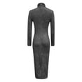 thumbnail image 3 of Women’s Faux Suede Bodycon Dress High Neck Ruched Slim Fit Vintage Midi Dress Color Dark Gray Size XXL, 3 of 5