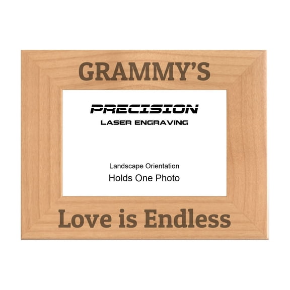 PrecisionNC Grandma Gifts Grammy's Love is Endless Engraved Natural Wood Picture Frame from Grandson Granddaughter 4x6 Landscape
