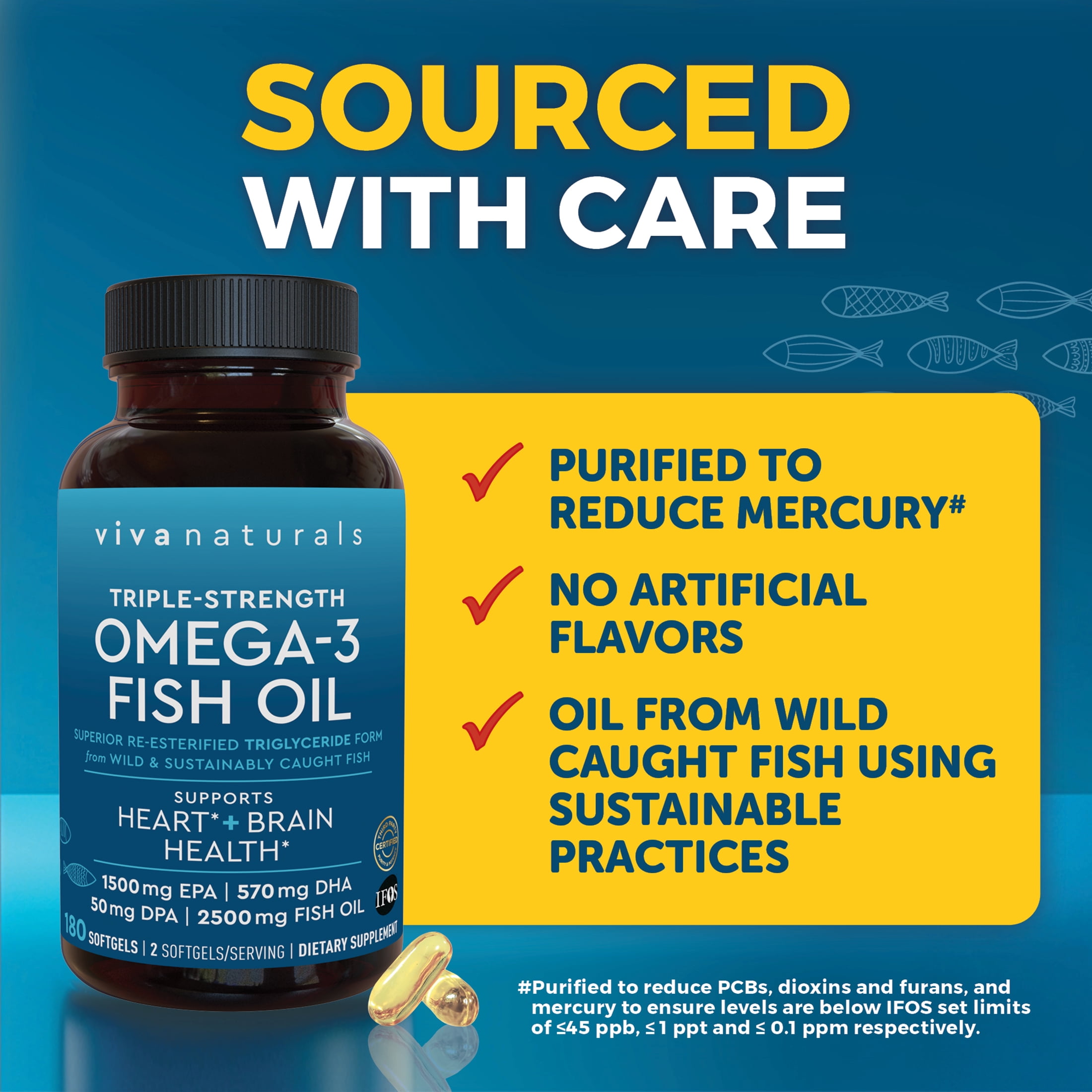 Viva Naturals Triple-Strength Omega-3 Fish Oil Supplement, 2500 mg, 180 Pescatarian-Friendly Softgels- Provides EPA & DHA, Supports Heart and Brain Health *