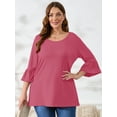 thumbnail image 5 of SHOWMALL Women's Plus Size Tops Bell-Sleeve Ultimate Tee Shirt Purple Red 3X Scoop Neck Casual Tunic Tops 3/4 Sleeves Basic Tops, 5 of 7