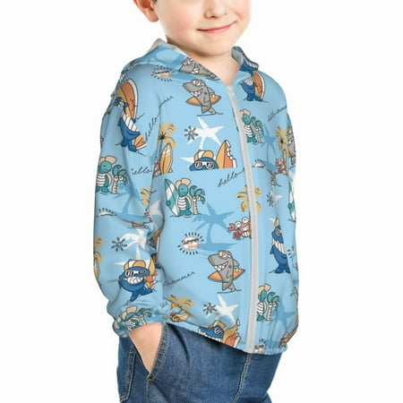 

Uemuo Cute Animals Surfers Pattern Rash Guard for Boys Girls Long Sleeve Swim Shirts UPF 50+ UV Sun Protection Hooded Fishing Shirt with Pocket for Kid-5 Years