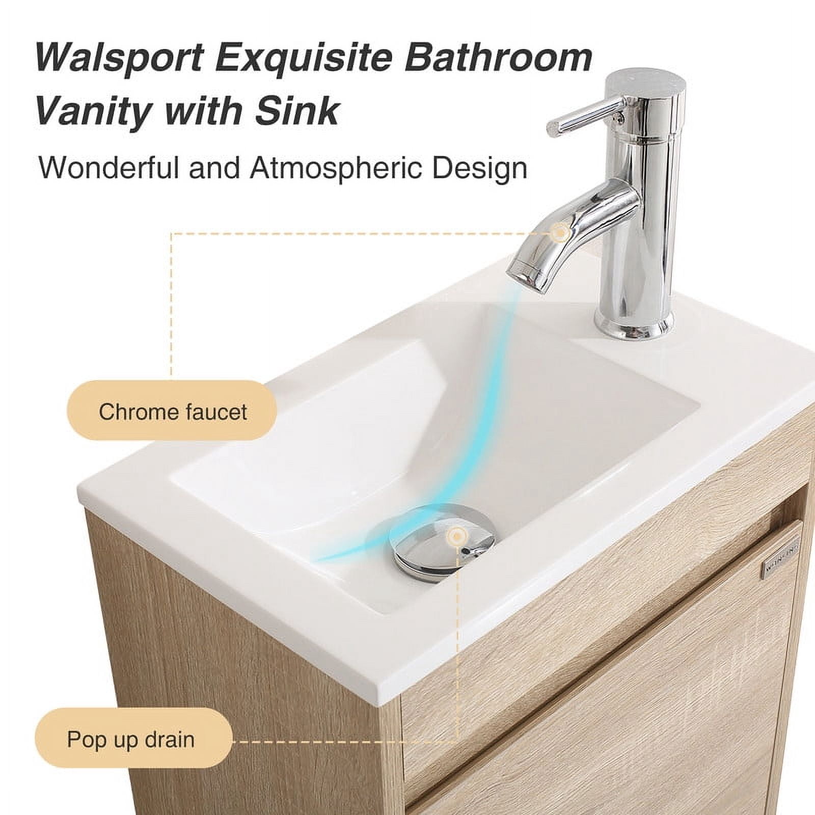 Walsport 16" Wall-Mount Bathroom Vanity Cabinet with Sink,Basin,Faucet,Wall Mounted Cabinet Set Design Bathroom Vanity for Small Space,Beige