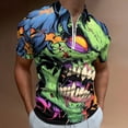 thumbnail image 2 of Psychedelic Zombie Skull Print Men Zipper T-shirt Summer Casual Short Sleeve T-shirt Top, 2 of 7
