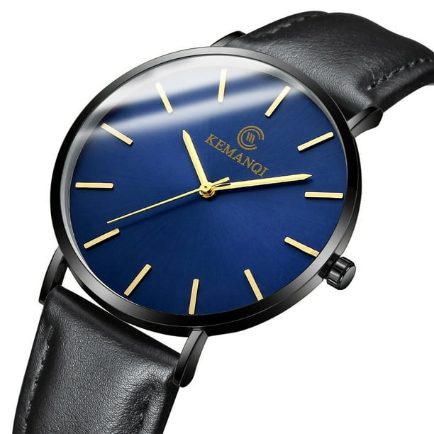 Reloj de cuarzo para hombre, relojes para hombre, reloj fino de moda para hombre, correa de cuero fina, reloj de cuarzo de acero inoxidable A