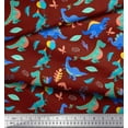 thumbnail image 2 of Soimoi Red Cotton Jersey Fabric Balloon & Dinosaur Kids Print Sewing Fabric Yard 58 Inch Wide, 2 of 3